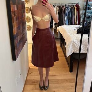 Elegant Burgundy A-Line Leather Skirt